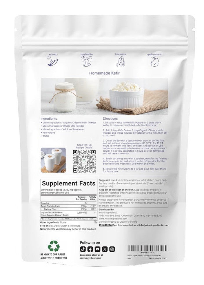 Micro Ingredients Inulin Powder Organic From Chicory Root 2lb
