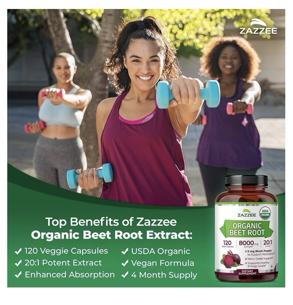 Zazzee Beet Root Nitric Oxide Support Healthy Energy Levels 4Month Supply 120cap
