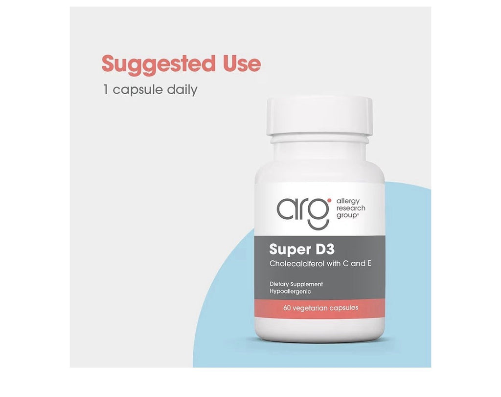 Allergy Research Group ARG Super D3 Cholecalciferol with C and E 60 Capsules