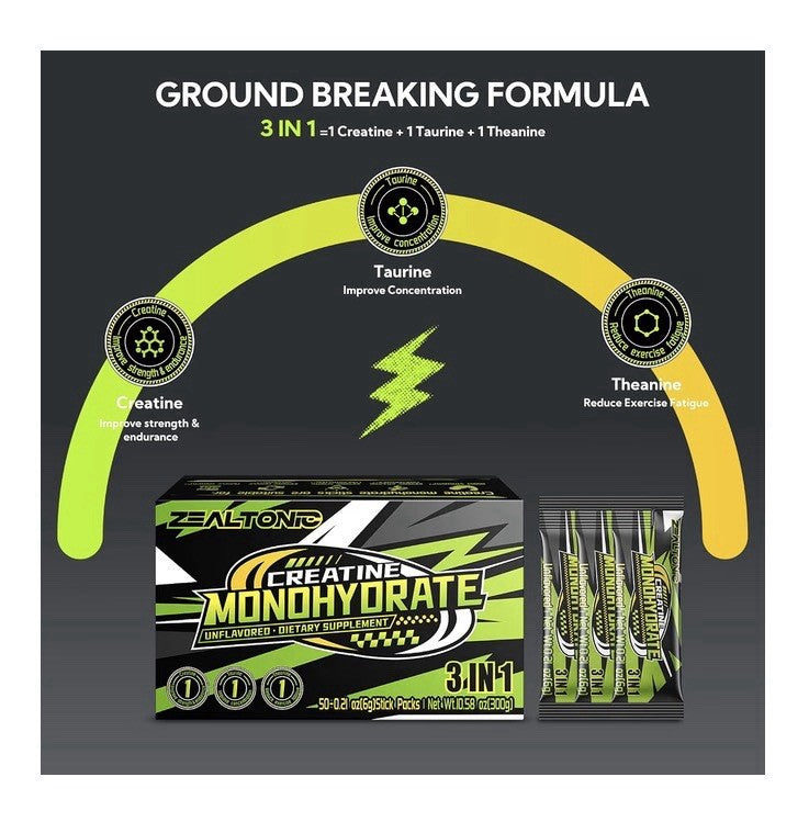 Zealtonic Creatine Monohydrate 5000mg 99.9% Micronized Powder 50 Stick 50serving