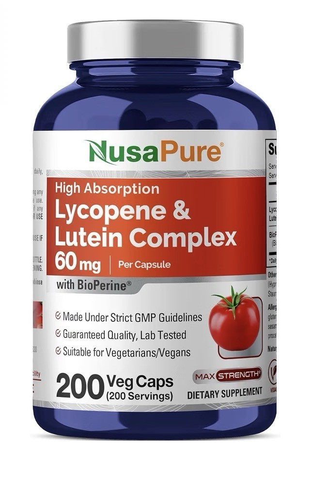 NusaPure Lycopene & Lutein Complex 60mg Per Capsule 200 Veg Capsules 200 Serving