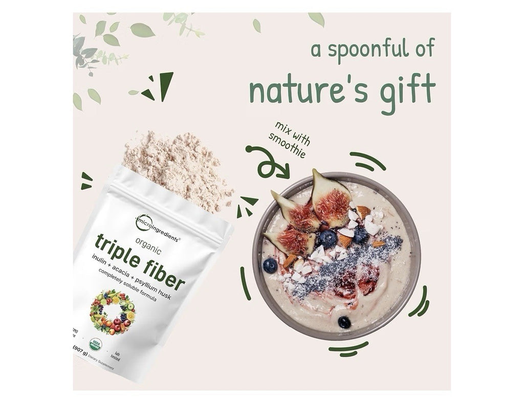 Micro Ingredients Triple Fiber Powder Organic Insulin+acacia +psyllium husk 2lb