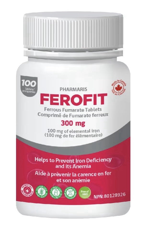 Pharmaris Ferofit Ferrous Fumarate 300mg (Elemental Iron) Prevent Anemia 100Tabs