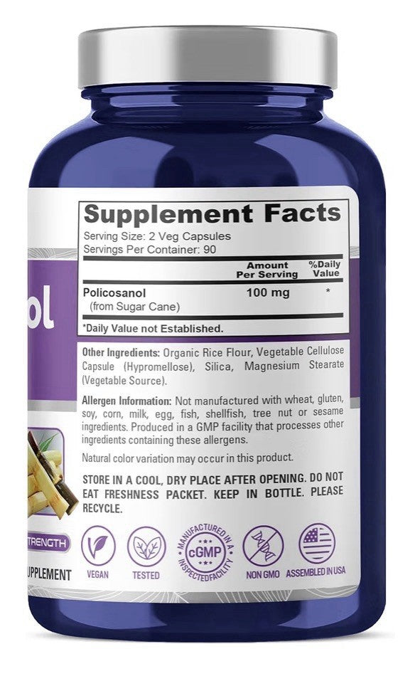 NusaPure Policosanol 100mg Per Serving 180 Veg Capsules 90 Servings