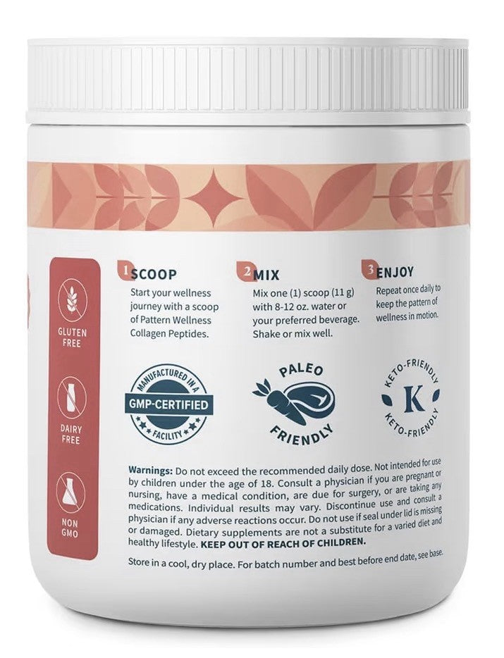 Pattern Wellness Collagen Peptides Powder Hair Nails Skin Joint Support 16oz