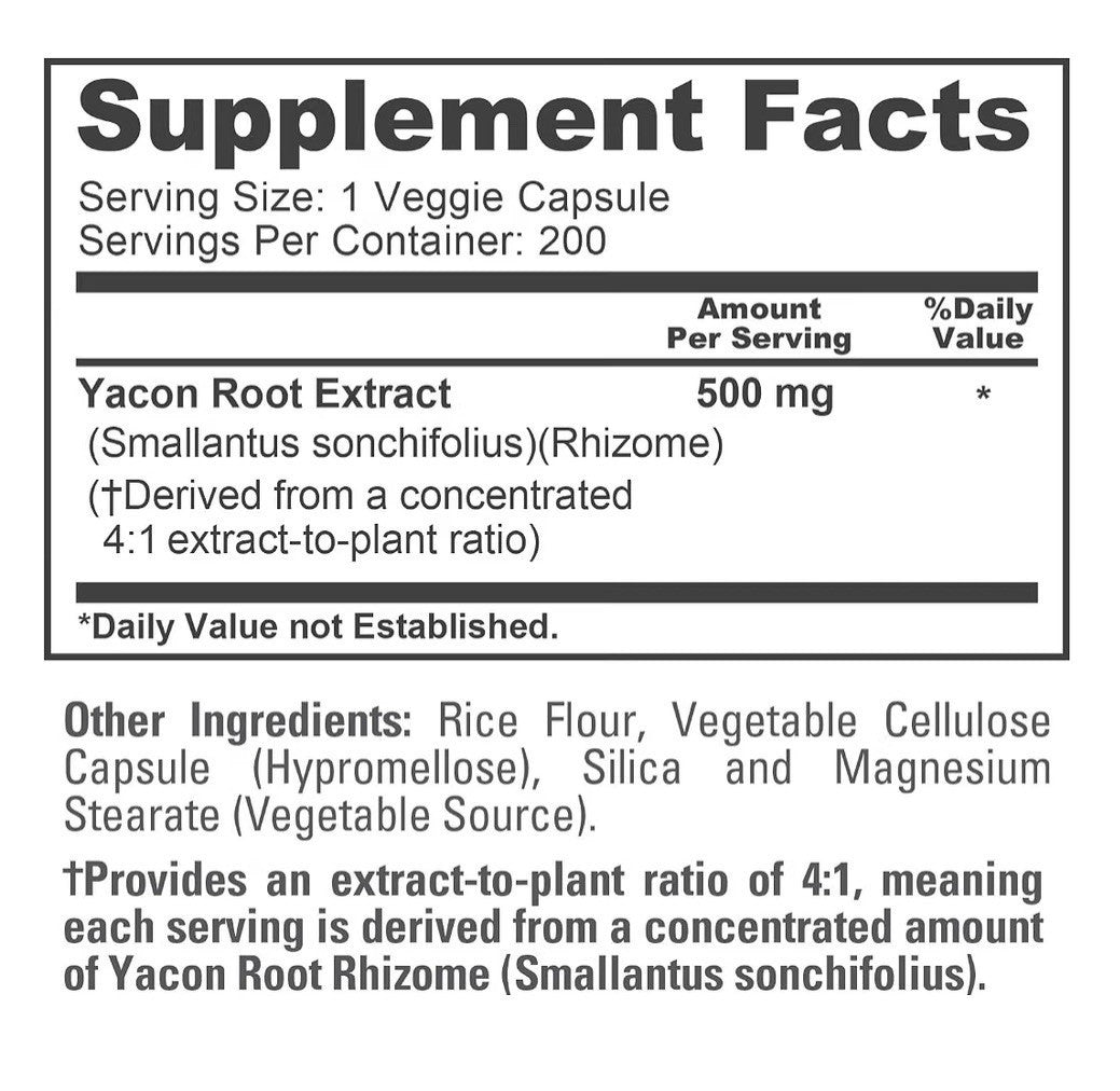 NusaPure Yacon Root 4:1 Extract 500mg Per Capsules Max Strength 200 Veg Capsules