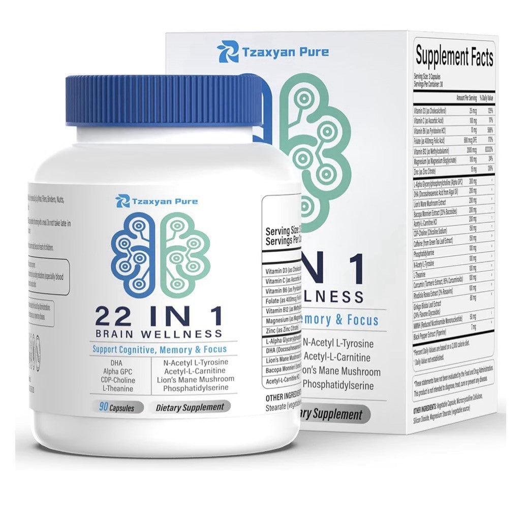 Tzaxyan Pure Brain Wellness for Memory Focus Clarity Cognitive Improvement 90cap
