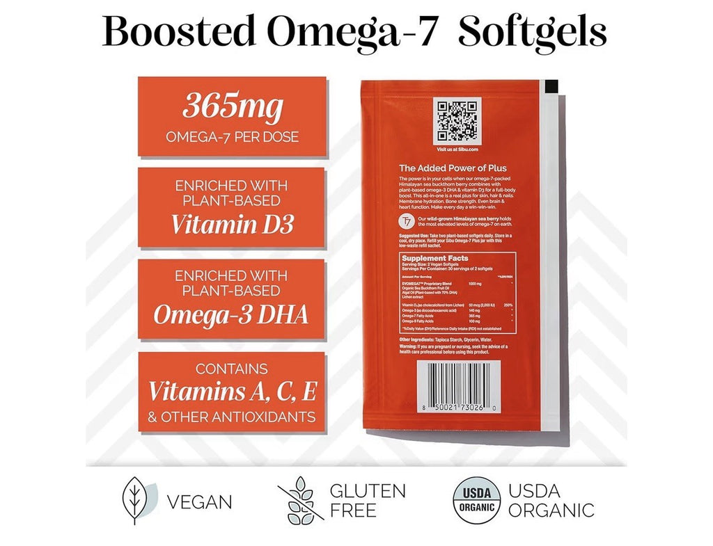 sibu Omega-7 Plus Sea Buckthorn Vitamin D3 Omega 3 DHA 60 Softgels