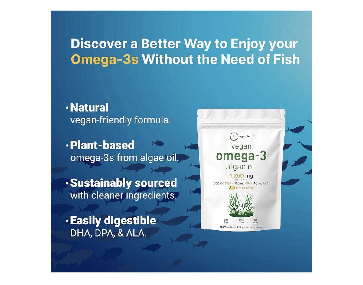 Micro Ingredients Vegan Omega 3 Algae Oil 1,250mg Per Serving 240Veggie Softgels