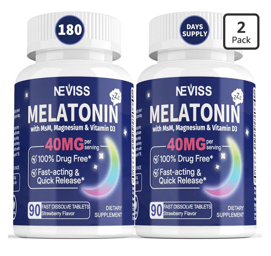 2 Pack NEVISS Melatonin 40 mg With MSM, Magnesium, Vitamin D3 Fast Acting