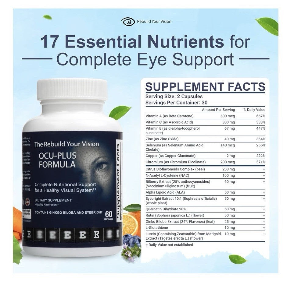The Rebuild Your Vision Ocu-Plus Formula Healthy Visual System Supplement 60caps