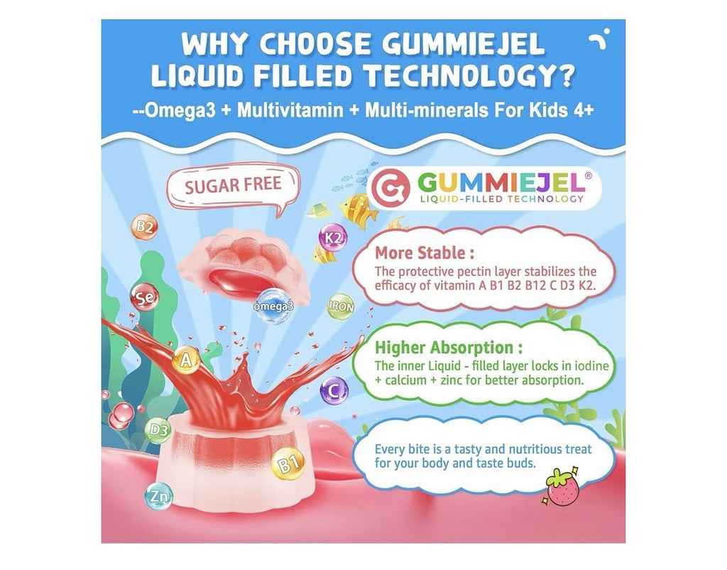 Nextdia Omega 3 EPA + DHA Gummies for Kids 4+ with Multivitamin 2 Pack