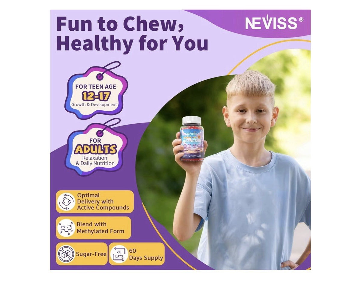 NEVISS Multivitamin Adults & Teens 12+ Calm & Focus 2 Pack 60 Gummies Each Pack