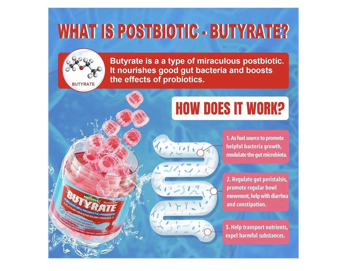 Nextdia Butyrate Gummies 9 Billion CFU Probiotic +Prebiotic+Postbiotic 60gummies