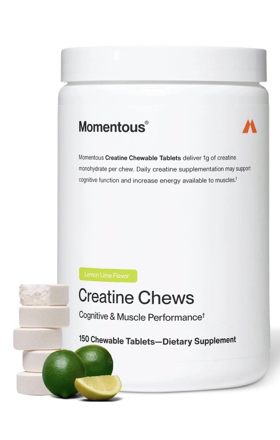 Momentous Creatine Chews Cognitive & Muscle Performance 150 Tablets Lemon Lime