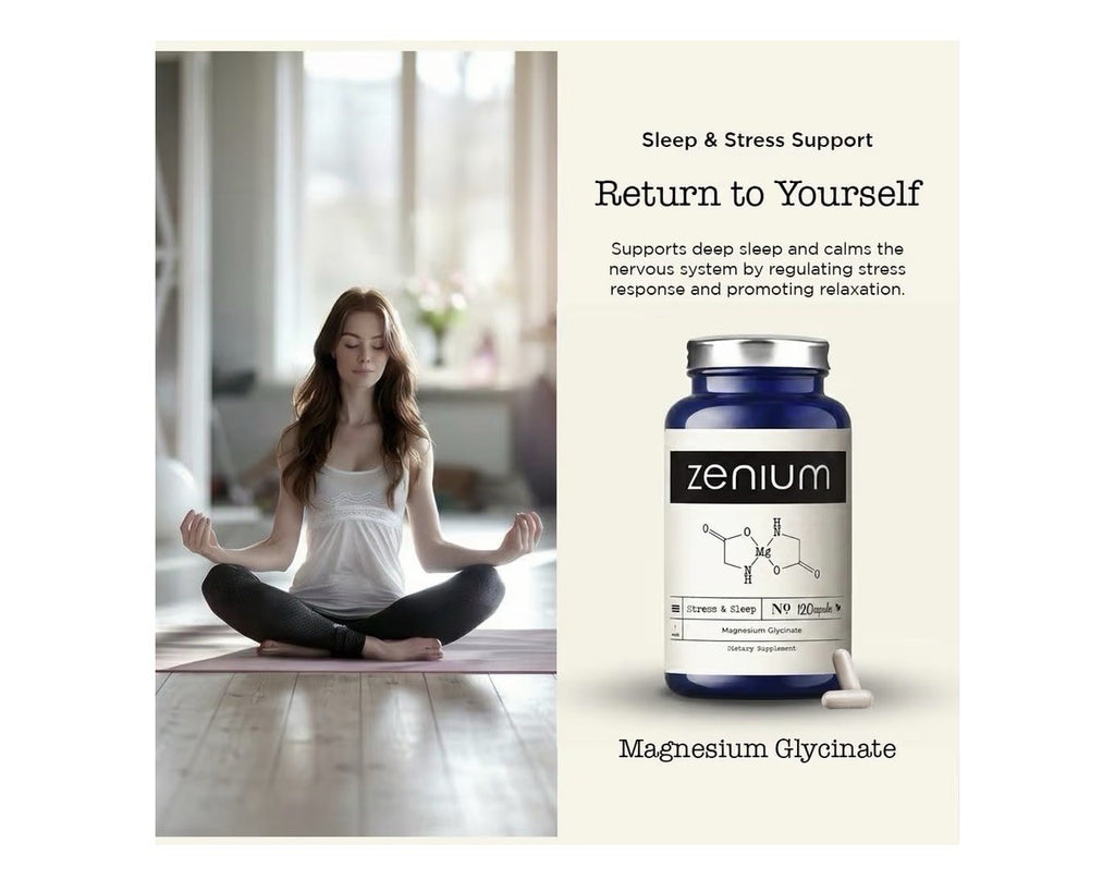 Zenium Magnesium Glycinate Sleep Calm Mind Support Stress relief Natural 120Caps