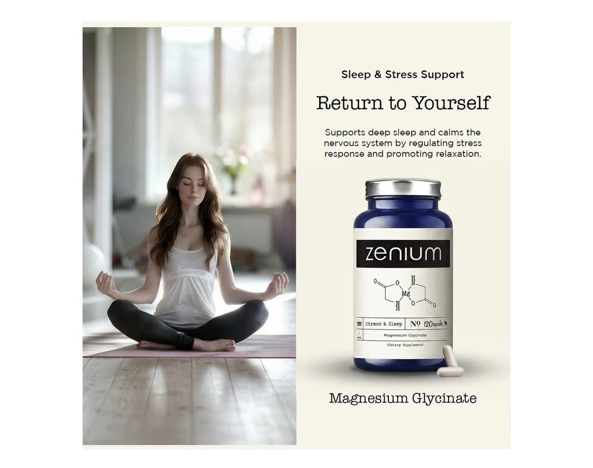 Zenium Magnesium Glycinate Sleep Calm Mind Support Stress relief Natural 120Caps