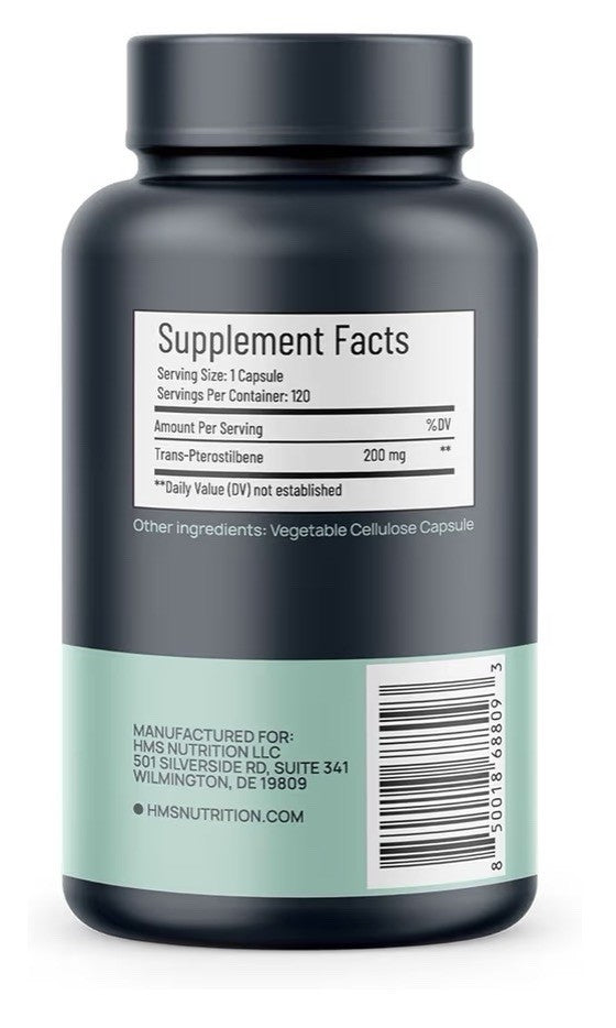 HMS Nutrition Potent Trans-Pterostilbene 200mg Antioxidant Supplement 120Capsule