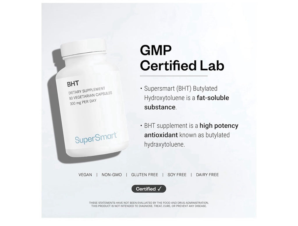 Supersmart BHT Butylated Hydroxytoluene Supplement 300mg per Day 90 Capsules
