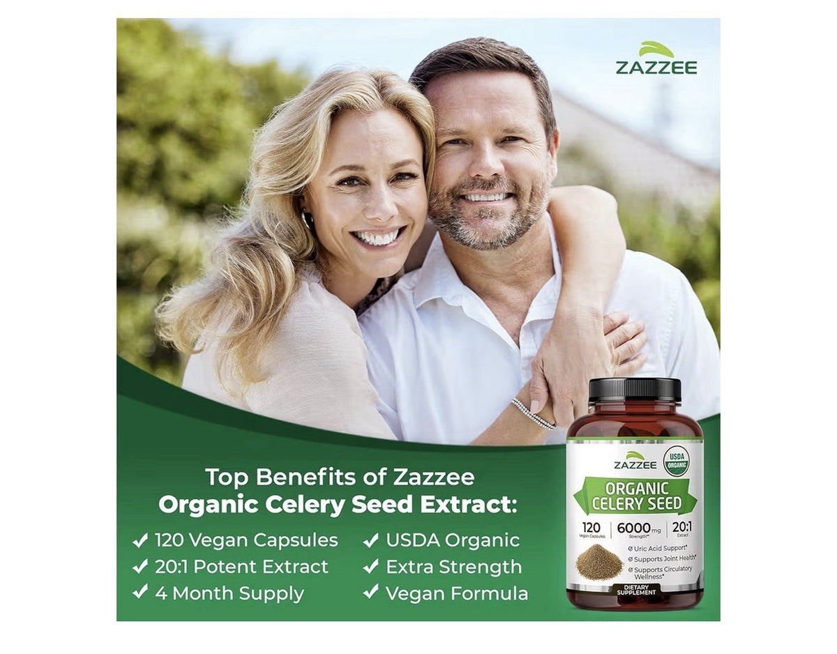 Zazzee Organic Celery Seed Uric Acid Support Joint Health Circulatory 120Capsule