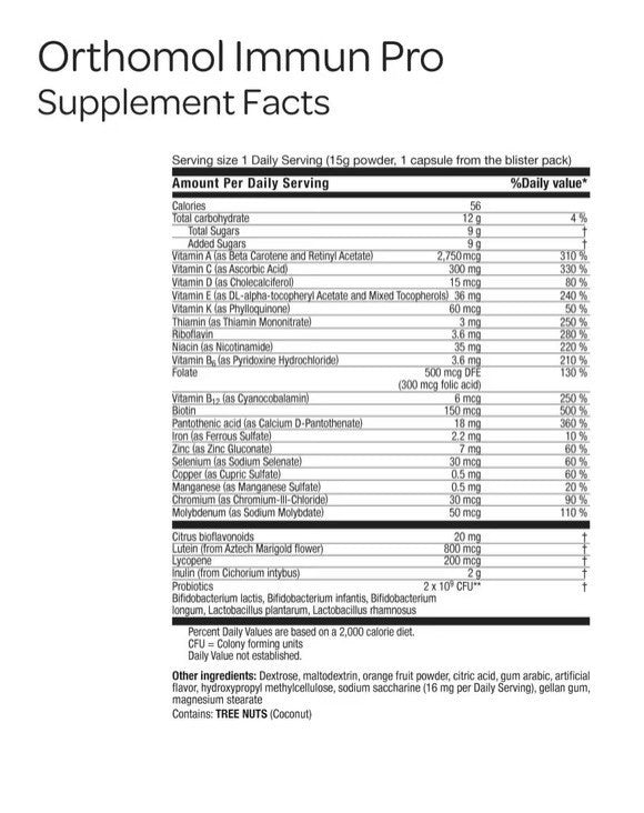 Orthomol Immun Pro Immune Support Gut Health Probiotics Prebiotics 30 Daily Serv