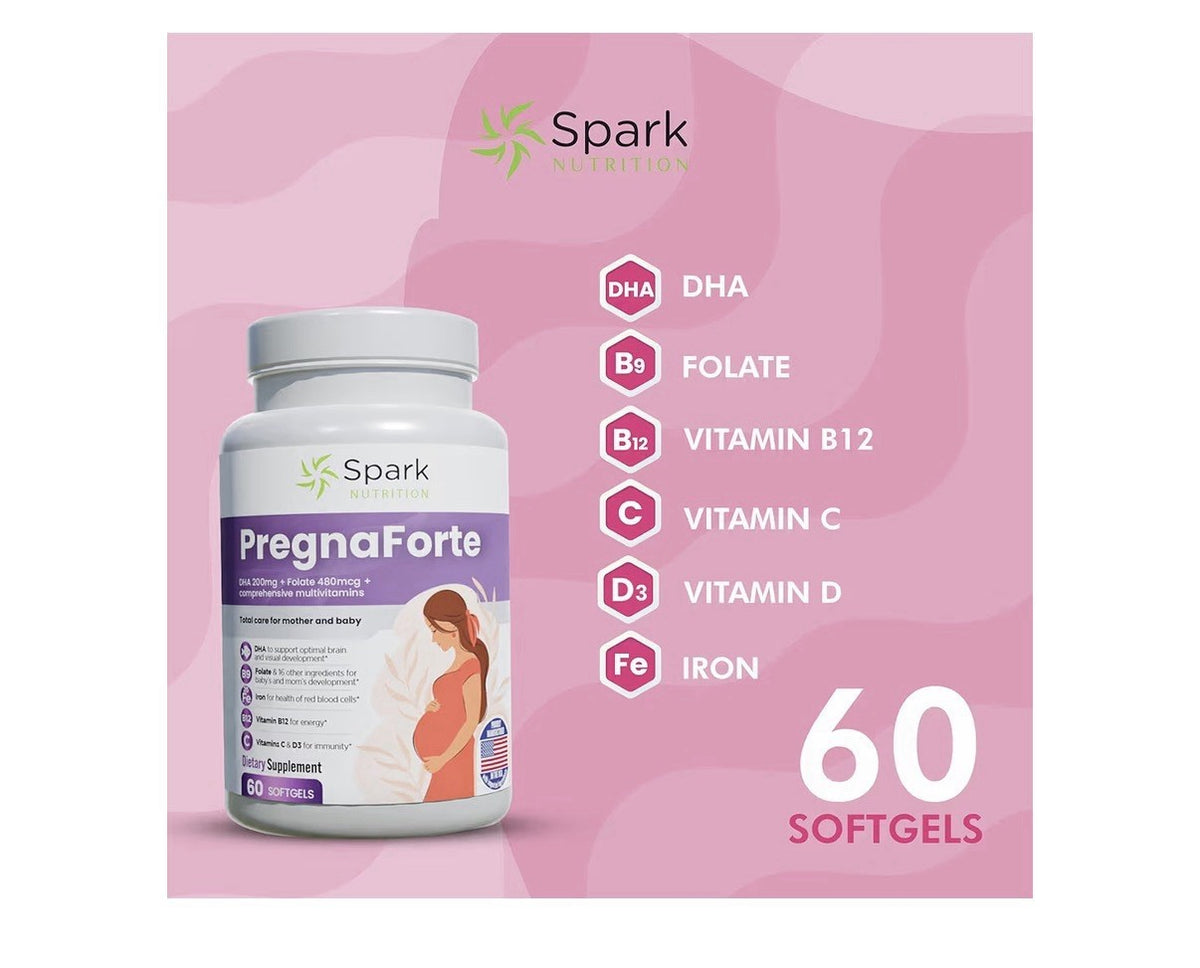 Spark Nutrition Pregnaforte 1 a day Prenatal vitamins for women 2 month Supply