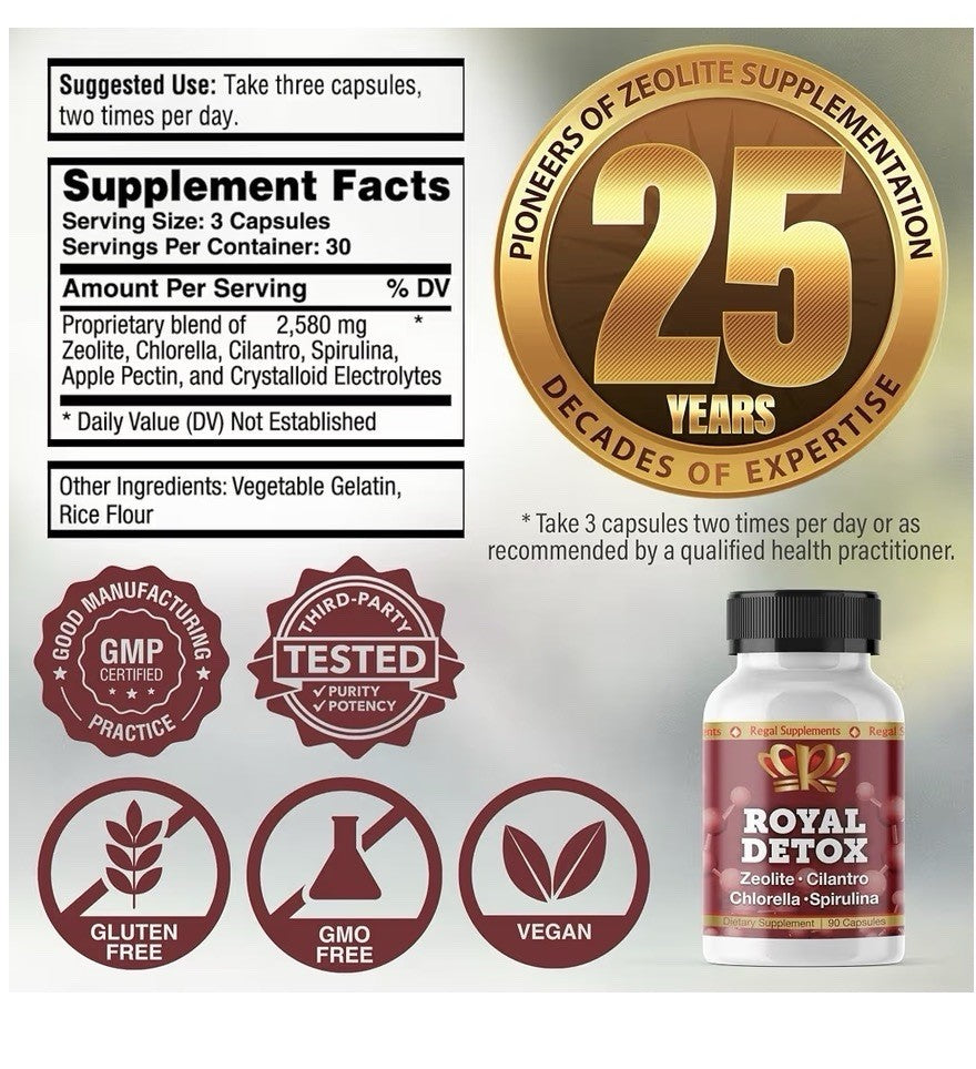 Zeo Health Royal Detox Zeolite, Chlorella, Cilantro, Spirulina 90 Capsules