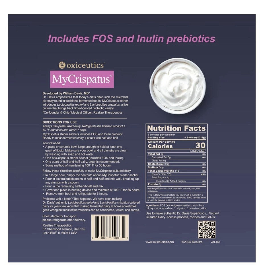 oxiceutics MyReuteri L. crispatus + LRDR™ L. reuteri Starter Culture 6 Sachets