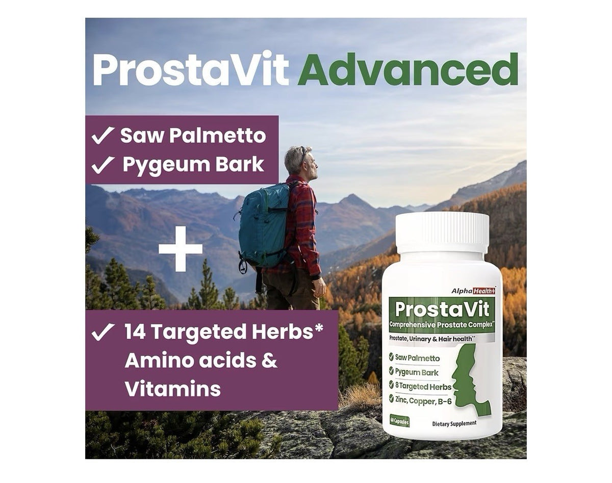 AlphaHealth+ Prostavit Prostate Support Urinary Bladder Hair Health 60 Capsules