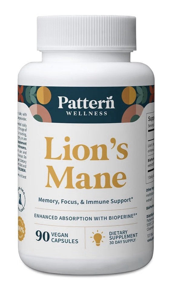 Pattern Wellness Lion’s Mane Mushroom Memory Focus Immune Support Cognitive 90ca