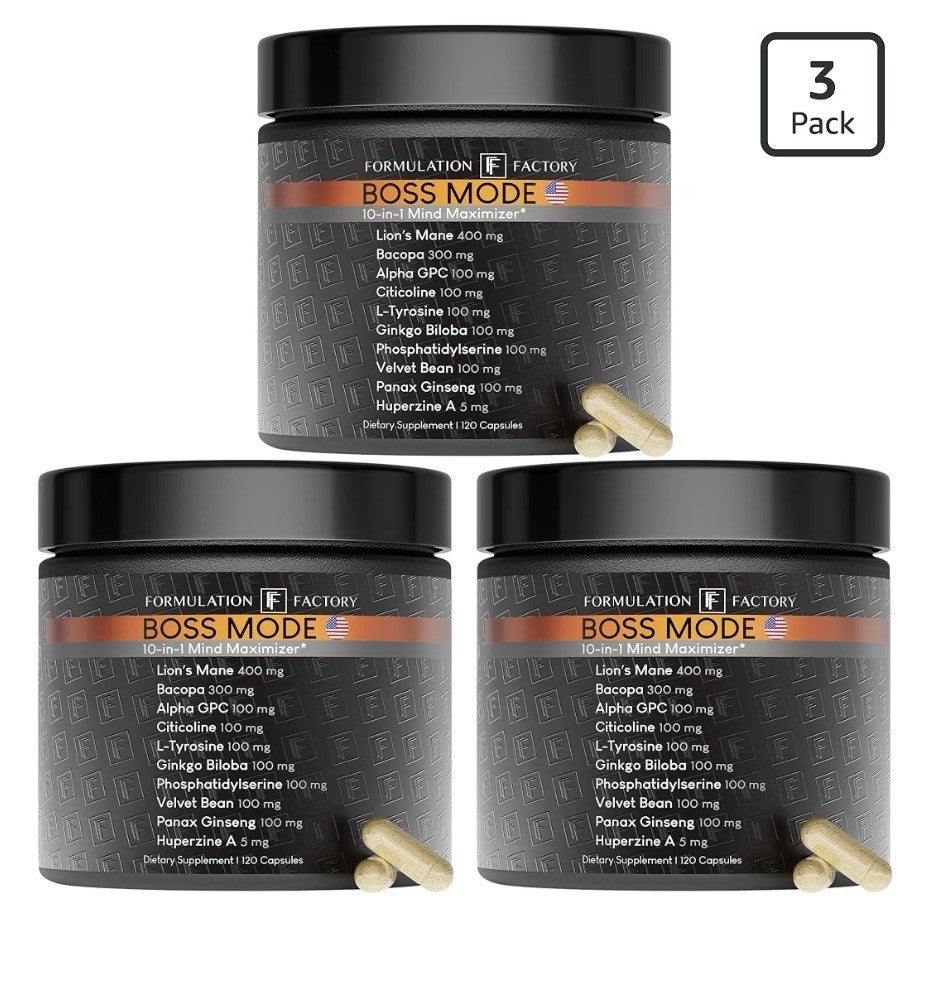 3 Pack Factory Formulation BOSS Mode 10-in-1 Mind Maximizer Nootropic Complex