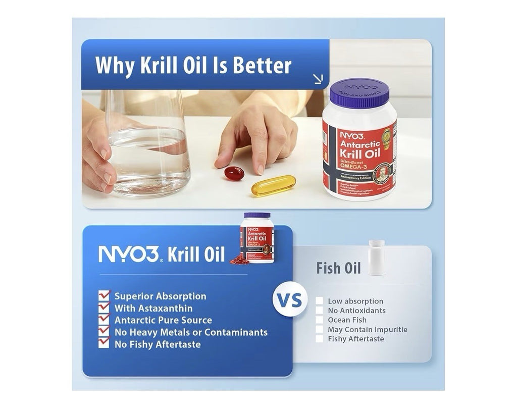 NYO3 Krill Oil Omega 3 Supplement 1000mg EPA DHA Pure Antarctic Krill 90 Softgel