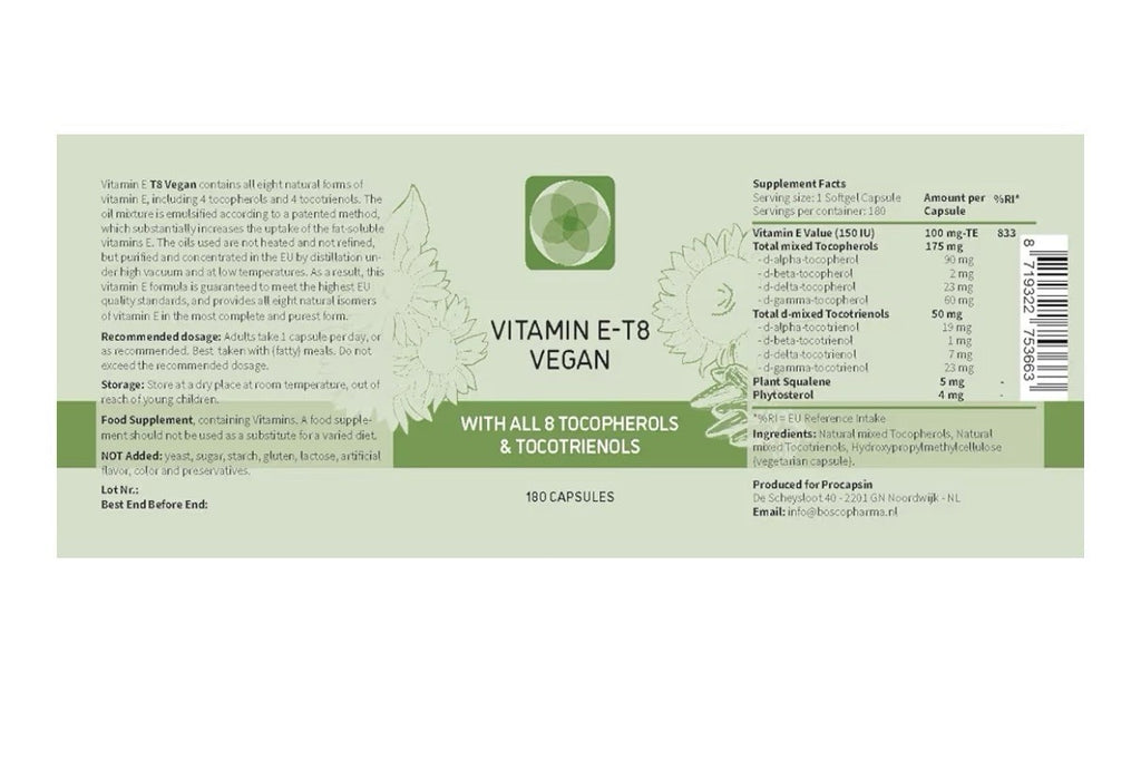 Procapsin Vitamin E-T8 with All 8 Tocopherols and Tocotrienols 180 Capsules