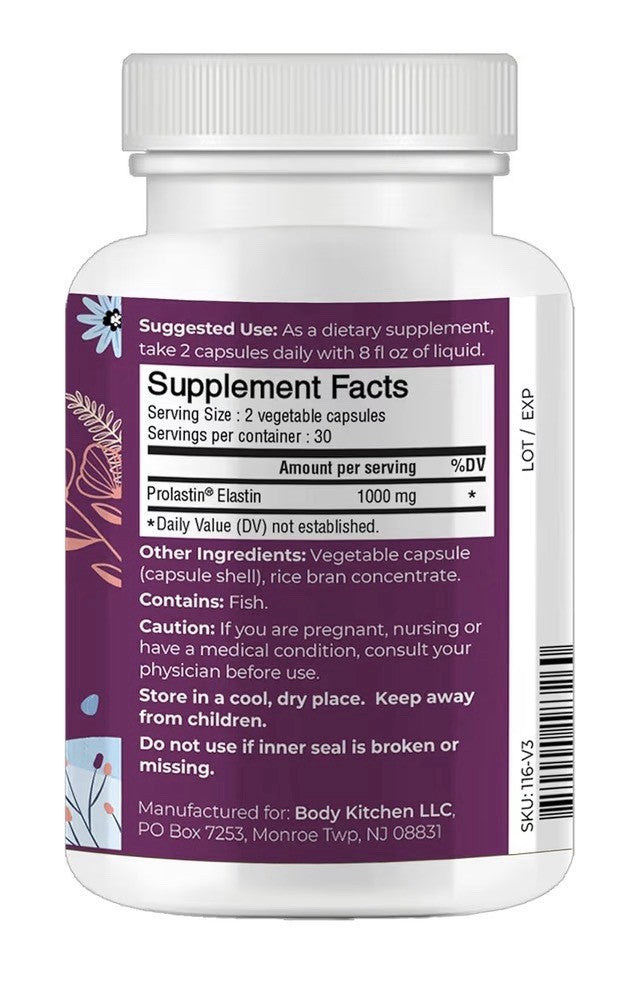3 Pack Body Kitchen Pro-Elastin 1000 mg Supplement Help Reduce Signs Of Aging