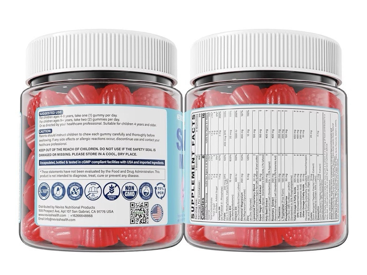 2 Pack Neviss Saffron Magnesium Glycinate For Kids 4+ Focus Calm Happy Mood