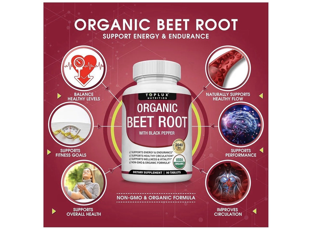 Toplux Organic Beet Root With Black Pepper Powder For Women & Men 90 Tablets
