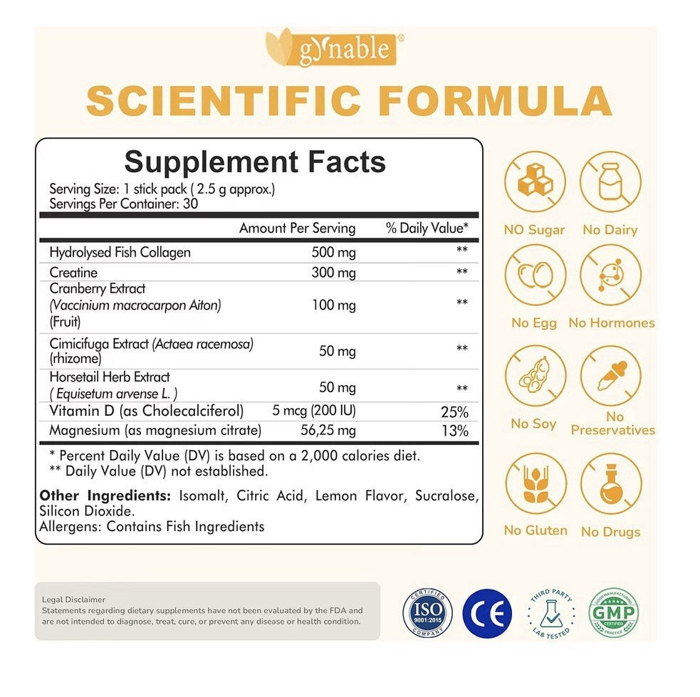 Vevoec Gynable UroCollagen Powder Female Health Bladder Control Supplement