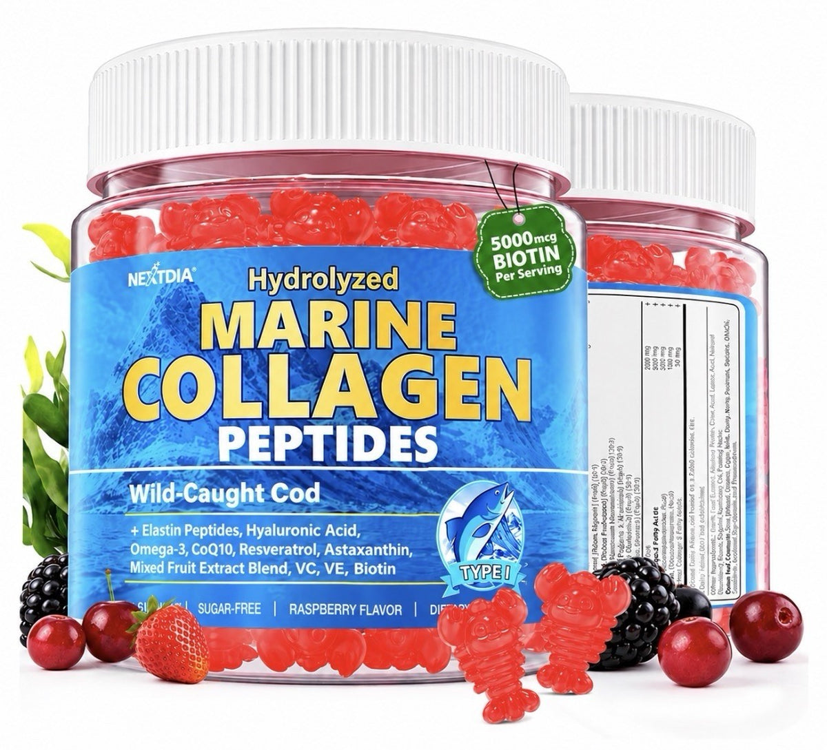 Nextdia Marine Collagen Peptides Gummies Skin Nails Hair Women & Men 60 Gummies