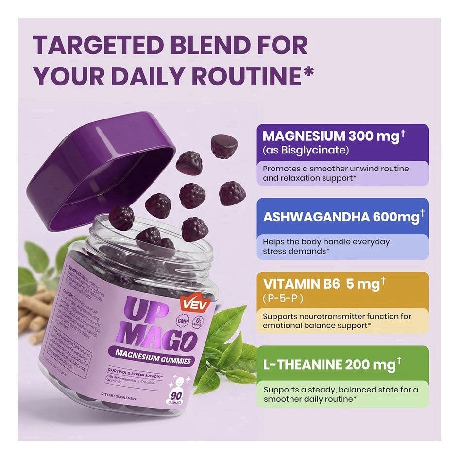 VEV UPMAGO Magnesium Gummies Cortisol & Stress Support For Adults 90 Gummies