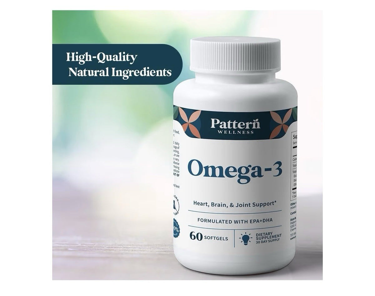 Pattern Wellness Omega 3 Pure Fish Oil Heart Brain Joint Support EPA + DHA 60cap