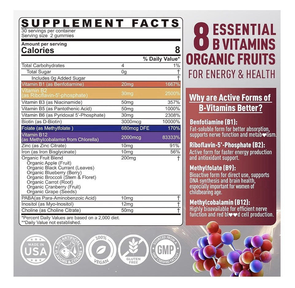 Nextdia B Complex Methylated Plus Gummies for Men & Women B Vitamins 2 Pack