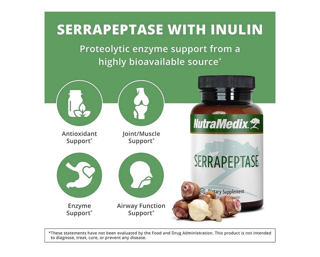 Nutramedix Serrapeptase With Inulin Joint Gut Prebiotic Intestinal Health 120cap
