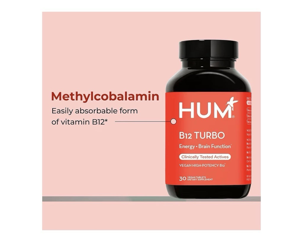 HUM B12 Turbo Vitamin B12 Supplement Daily Energy Support Brain Function 30 Tabs