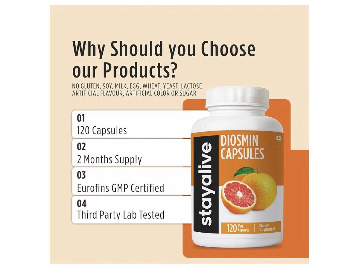 STAY ALIVE Pure Diosmin Complex 1000mg Formula 120 Capsules 2 Month Supply