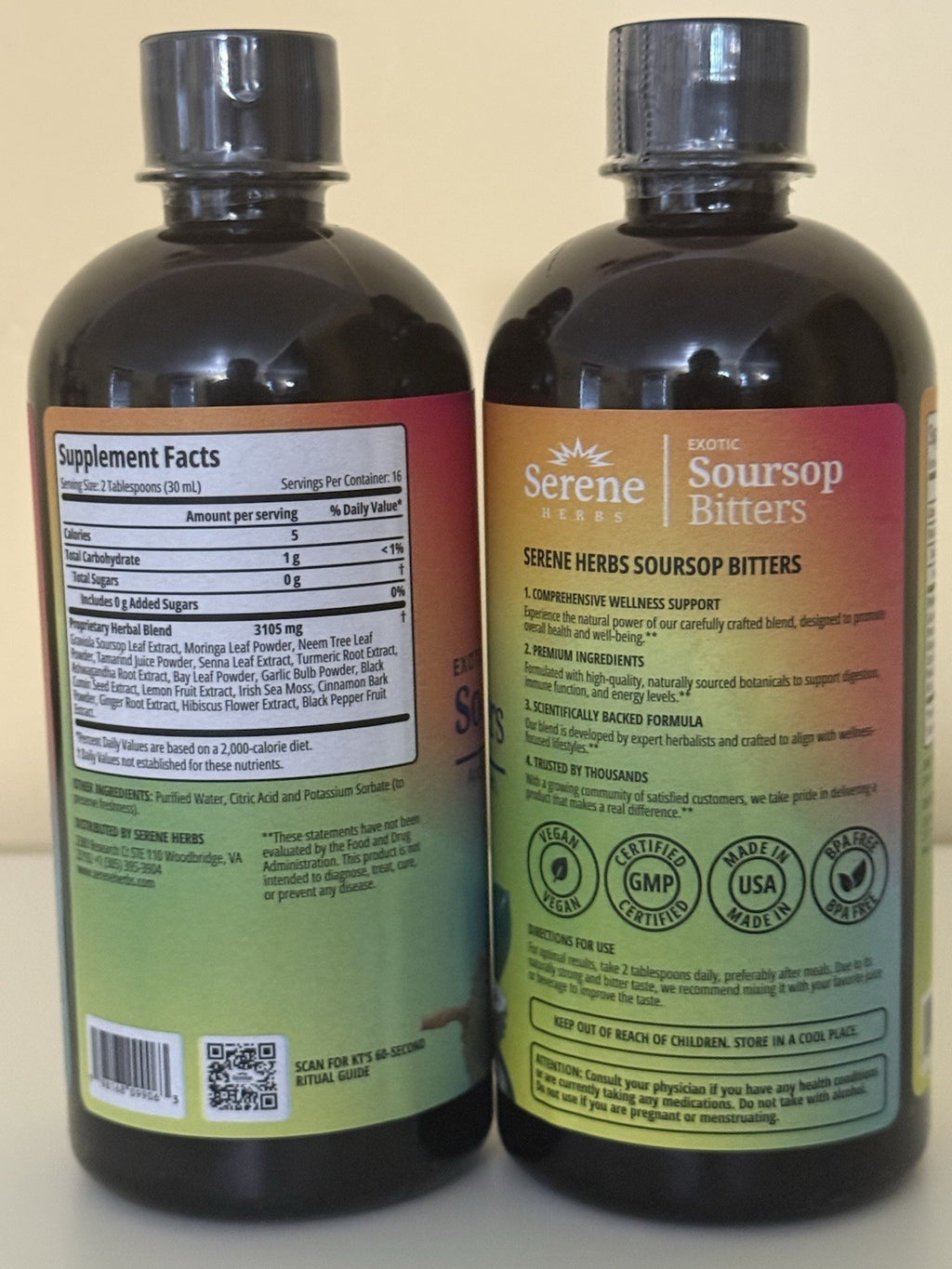 2 Pack Serene Herbs Exotic Soursop Bitters Liquid Gut Health Detox Vitality