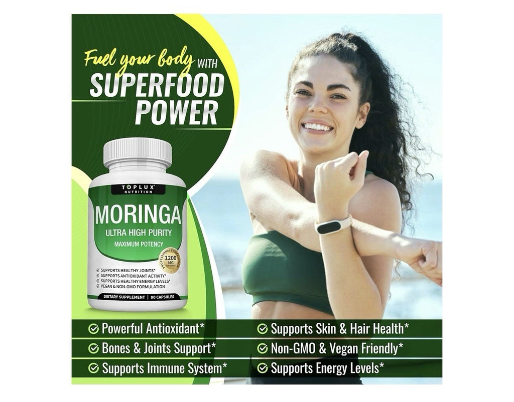 Toplux Moringa Capsules 1200mg Ultra High Purity Maximum Potency 90 Capsules