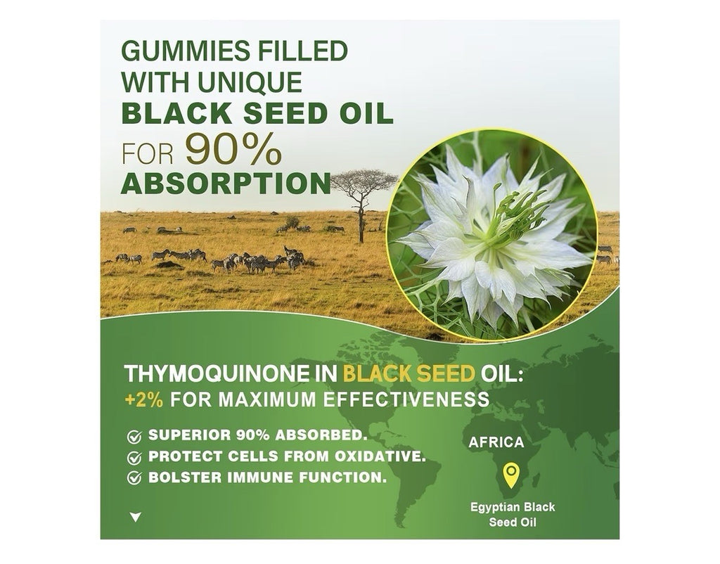 Neviss Black Seed Oil Gummies Chlorophyll Sea Moss for Adults & Kids 9+ 60gumies