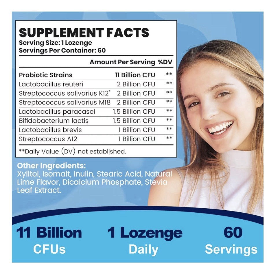 Mswkeou Oral Probiotics for Mouth Bad Breath for Adults 11 Billion CFU 60Lozenge