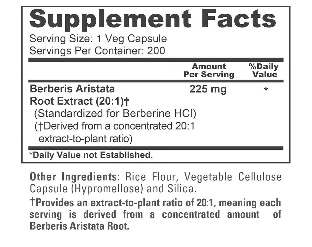 NusaPure Berberis Aristata 225mg Per Serving 200 Veg Capsules 200 Servings