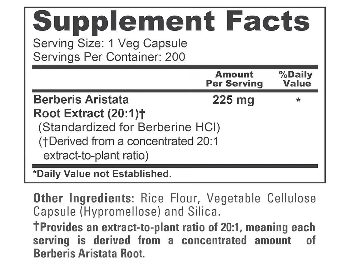 NusaPure Berberis Aristata 225mg Per Serving 200 Veg Capsules 200 Servings
